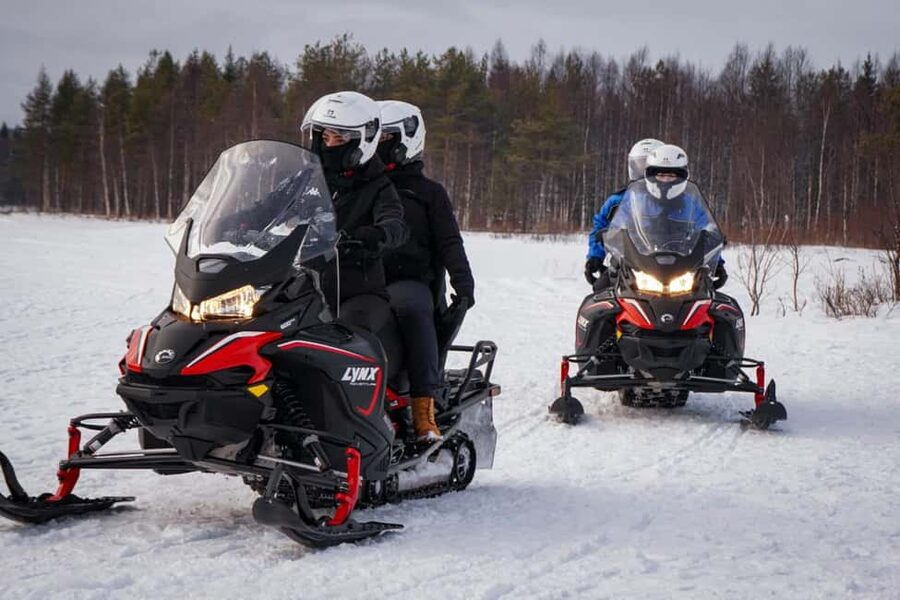 Rovaniemi: Guided Wilderness Snowmobile Safari & Barbeque - The frozen lake ride, usually in two turns